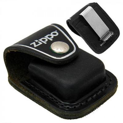 LPCBK Zippo öngyújtótartó, fekete bőr, fém csipeszes